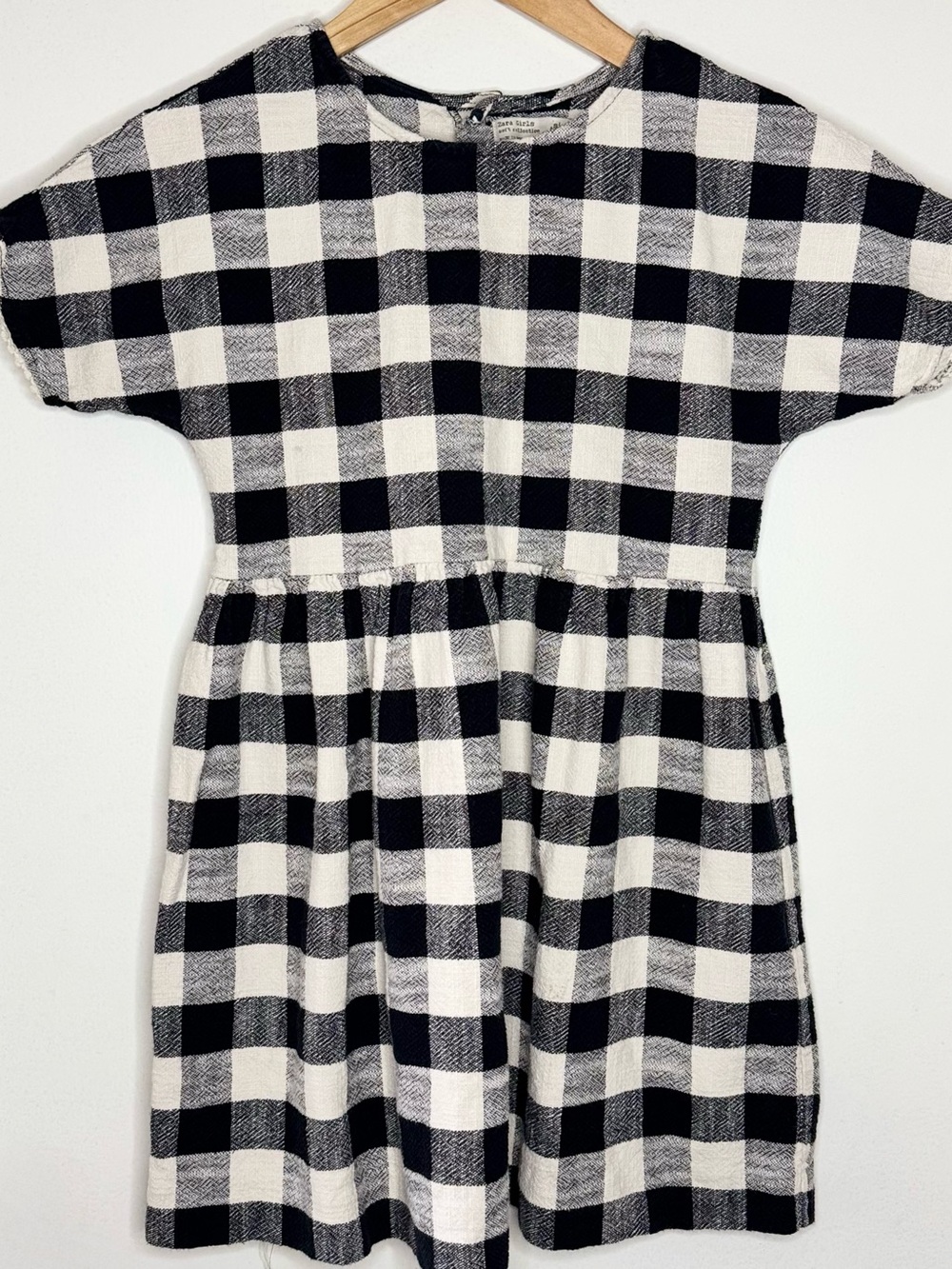 ZARA Buffalo Check Gingham Linen Blend Girls Dress  9 - 10 Cottagecore Retro